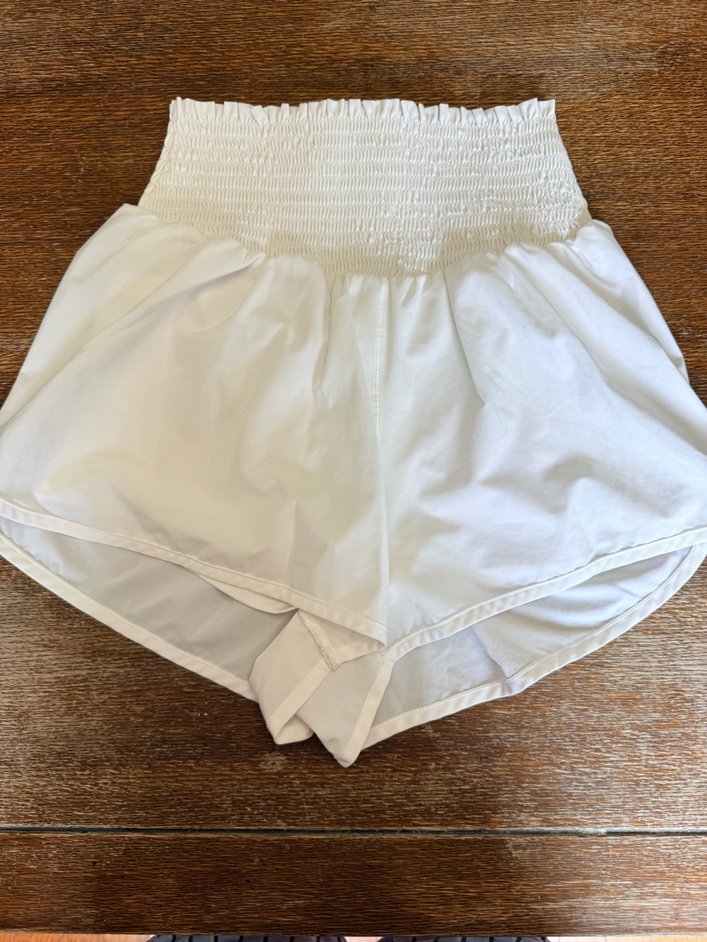 aerie White Smocked High-Waist Athletic Shorts